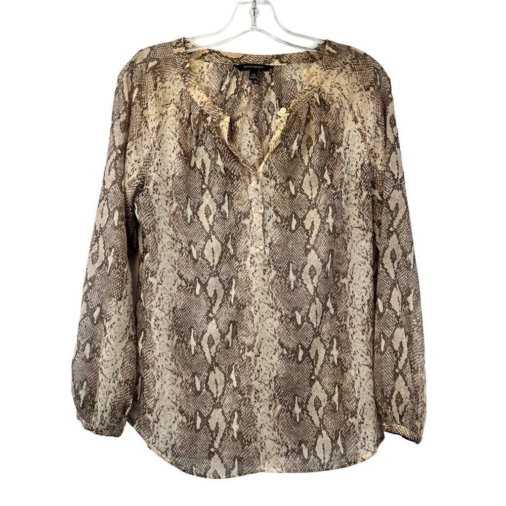 Banana Republic Womens Pullover Long Sleeve Blouse Multicolor Snake Print XS